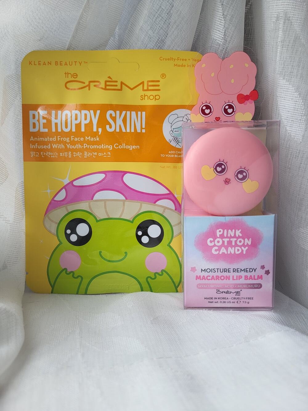 NWT The Crème Shop Be Hoppy Skin Frog Face Mask & Pink Cotton Candy Lip Balm Set